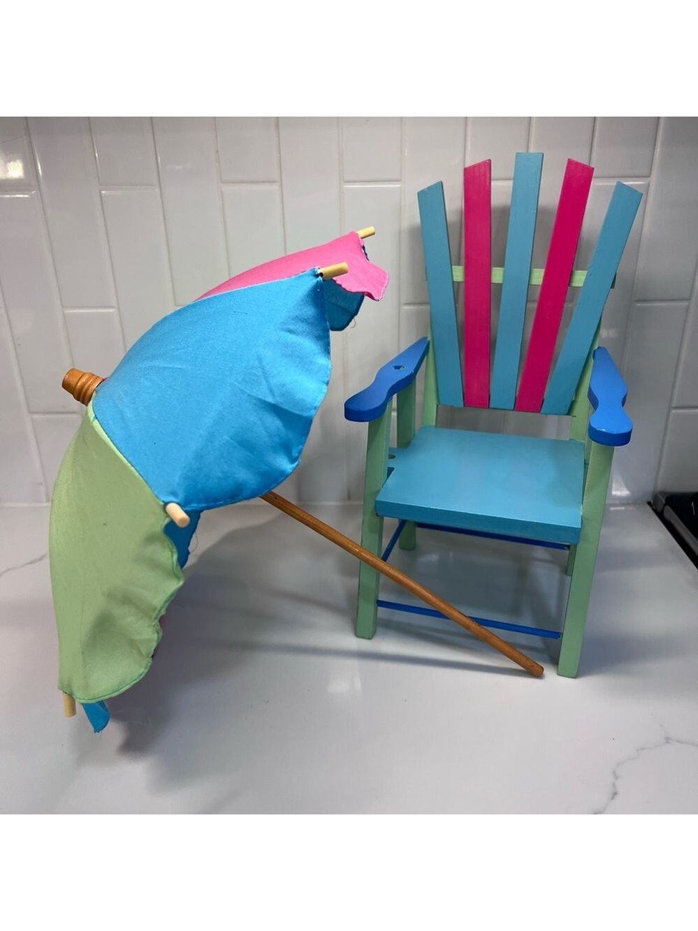 Colorful Beach Chair W Umbrella For American Girl Bitty Baby Doll